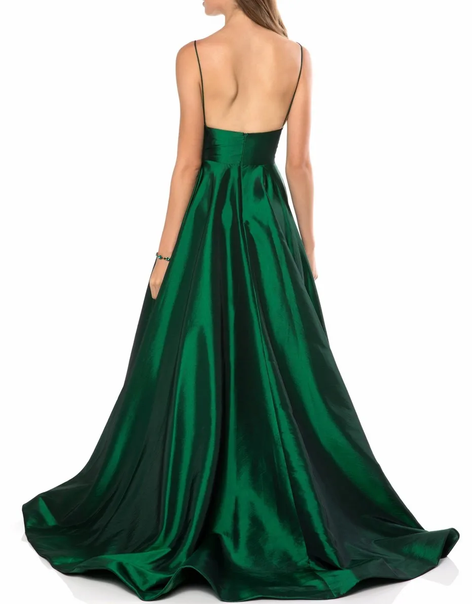 A-Line-V-Neck-Taffeta-Green-Prom-Dresses-Long-Simple-Vestidos-de-festa-Women-Formal-Dress