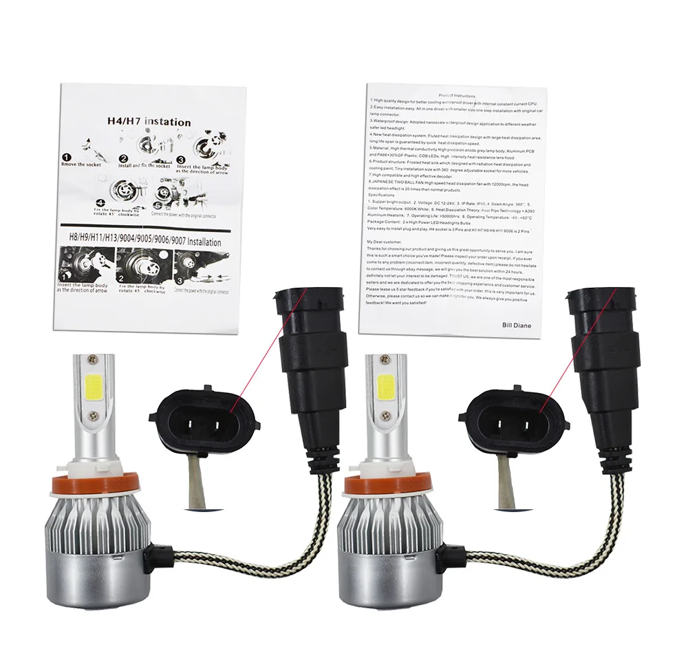

2x H11/H8/H9 168000LM LED HEADLIGHT COB BULBS HIGH BEAM KIT 6500K WHITE US GG