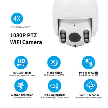 

1080P PTZ WiFi Camera Pan Tilt 4X Optical Zoom Dome Surveillance Monitor Motion Detection CCTV Camera Outdoor IP Security Camera