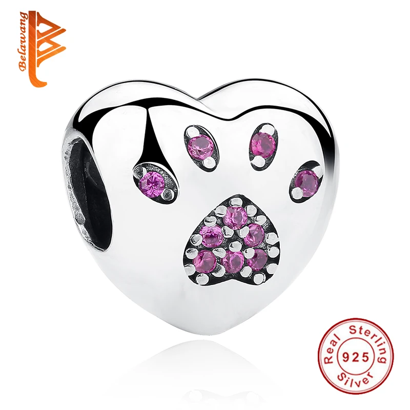 

BELAWANG 925 Sterling Silver Bead Charm European Love Heart Paw Print Bead Fit Original BW Bracelet Necklace DIY Jewelry