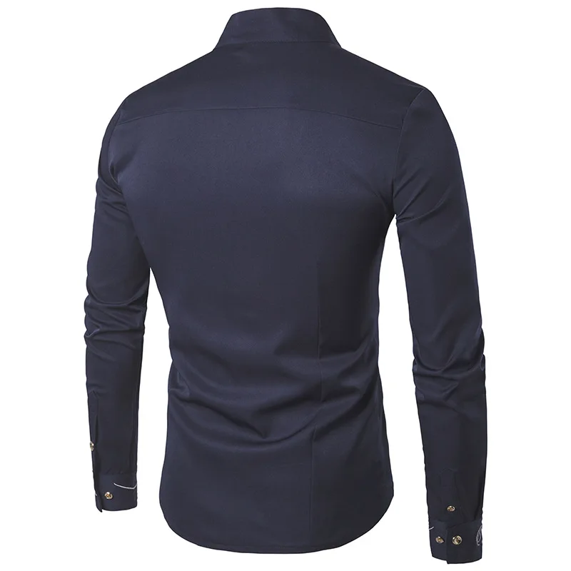 MarKyi новые повседневные мужские рубашки, Европейский Размер 2XL, индивидуальный воротник, вышивка, однотонные хлопковые мужские рубашки