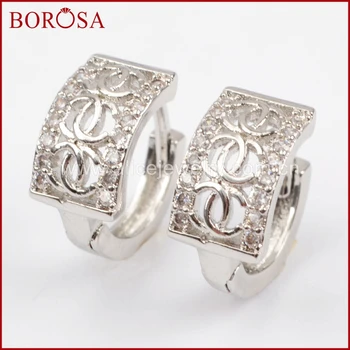 

BOROSA 20pairs Fashion Gold/Silver Color Round White ZIrcon Micro Pave Crystal Cuff Earrings Ear Cuff for Women Jewelry WX704