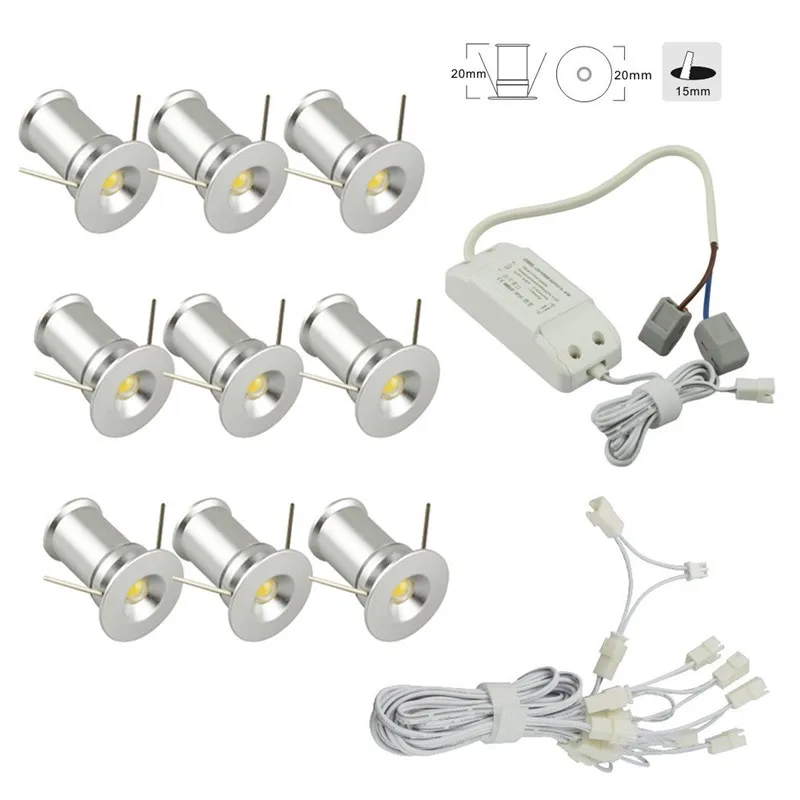 9pcs Set 1w Recessed Led Under Cabinet Lighting Downlights Kit 9