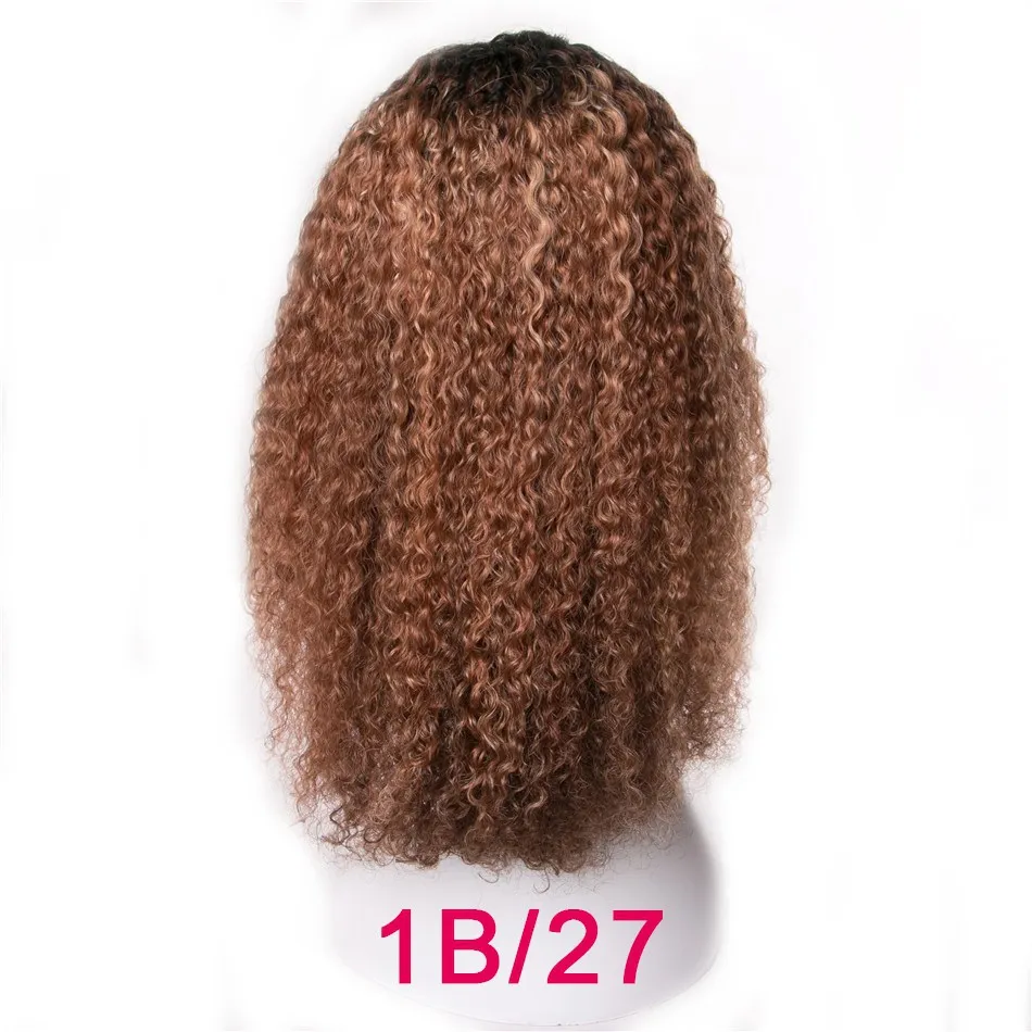 Афро кудрявые человеческие волосы парики для черных женщин Омбре бразильские волосы remy u-часть парик шнурка 150% Плотность 1b 27 цветов Aphro волосы - Цвет волос: Омбре