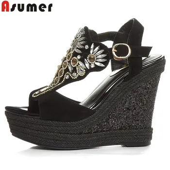 

ASUMER 2019 hot sale new sandals women suede leather shoes wedges platform sandals women crystal high heels prom wedding shoes