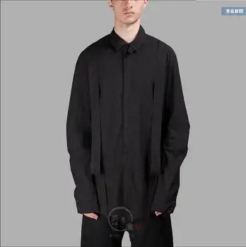 

S-4XL 2018 new men's personality shirt European and American show models black loose casual shirt plus size costumes