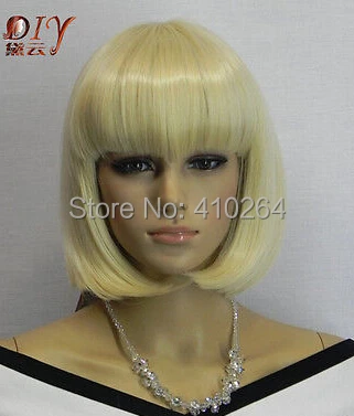 $ Wholesale_jewelry_wig боб стиль женщины блонд синтетический челкой прямой волос полный