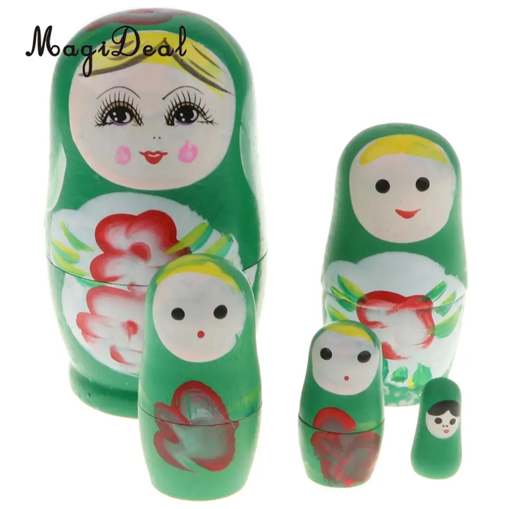 5PCS Wooden Russian Nesting Dolls Matryoshka Stacking Nested Dolls Toys Christmas Gifts Home Decoration for DIY Hand Painted