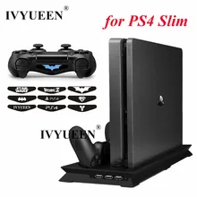 IVYUEEN для Игровые приставки 4 PS4 тонкий вертикальный стенд вентилятор охлаждения Cooler и Dual USB Зарядное устройство Док-станция для зарядки и 3 дополнительных хаб& 9 наклейки