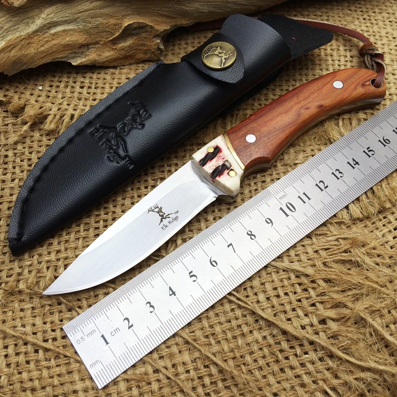 

Elk Ridge Hunting Fixed Knives,7Cr17Mov Blade Wooden Handle Camping Knife,Survival Knife.