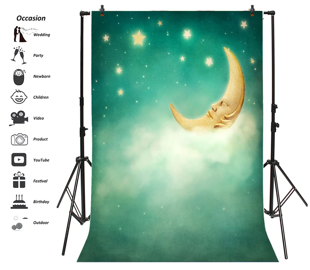 Laeacco Dreamy Moon Stars Cloud Baby Newborn Children Photography Backgrounds Customized Photographic Backdrops For Photo Studio