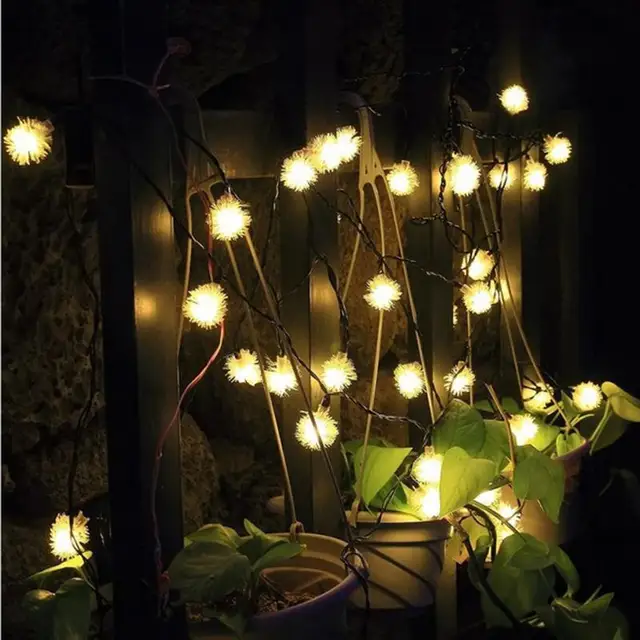20 LEDs Solar Power Fairy String Lights Hair Ball Decorative Garden Outdoor Lighting Festival Party Home Illumination Decor PO3