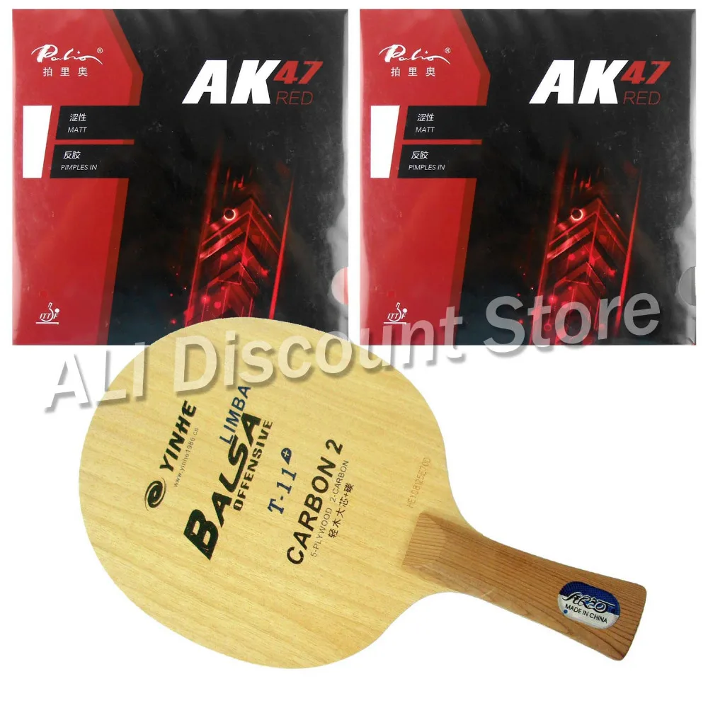 

Galaxy YINHE T-11+ Blade with 2x Palio AK47 RED (H45-47) Rubbers for a Table Tennis Combo Racket FL
