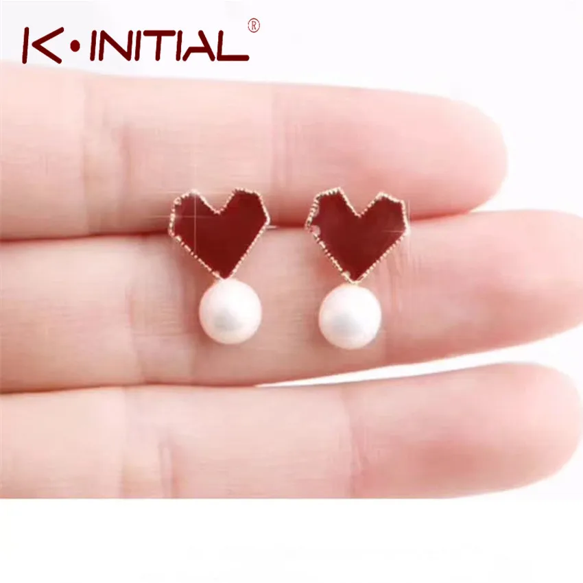 Kinitial новый красный Сердце Любовь Шарм серьги стержня для Для женщин пирсинг себе