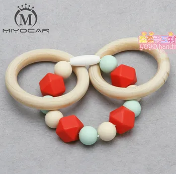 

MIYOCAR Silicone Teething Coral Teething Beads Wood Teething Ring Teething Toy Tula Teether Wooden Ring Teether