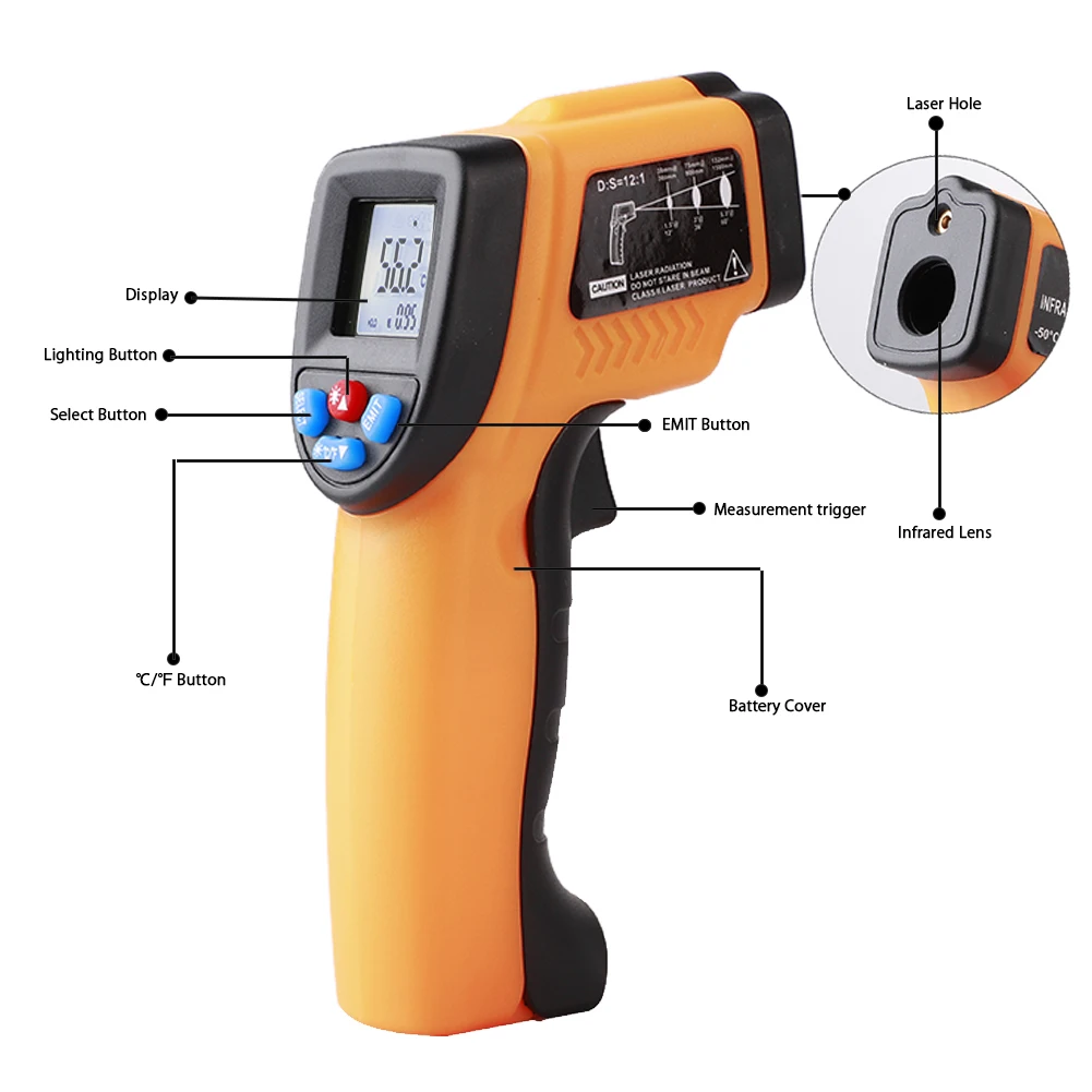 

Digital GM550 Infrared Thermometer Non Contact Pyrometer IR Laser Temperature Instrument without Battery