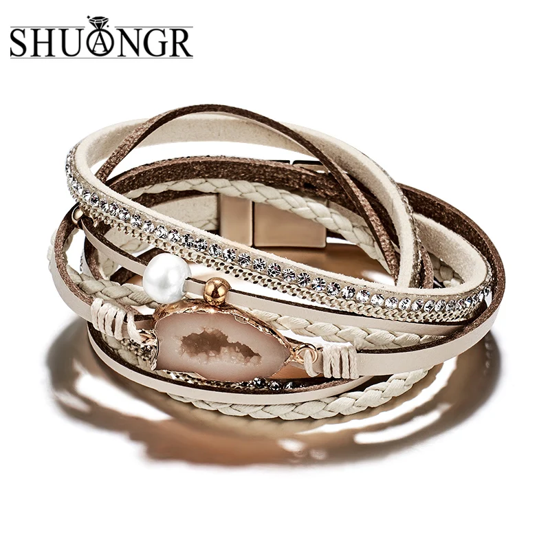 

SHUANGR Buckle Leather Bracelet Multilayer Magnetic Buckle Casual Bangle Men and Women Temperament Jewelry Gifts