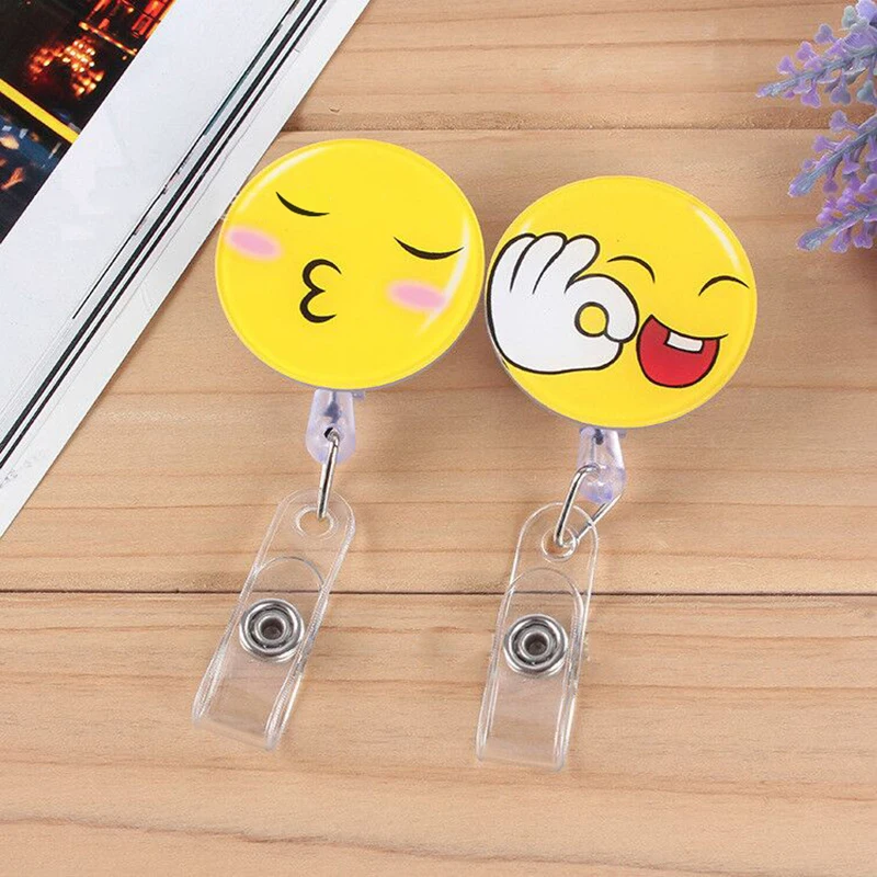

1pc Cute Emoji Face Retractable Badge Holder Reel Students Nurse Exhibition Pull Key ID Card Badge Holder Office School Supplies