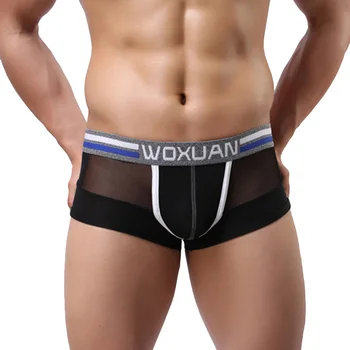 

WOXUAN Brand Fashion Mesh Transparent Man Sexy Bulge Pouch Boxers Underwear/Gay Ice Silk Slips Sheer Shorts Panties