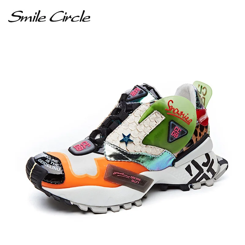 

Smile Circle Street sneakers Women shoes Flat Platform Sneaker casual Fish scale Thick bottom Ladies Sneaker