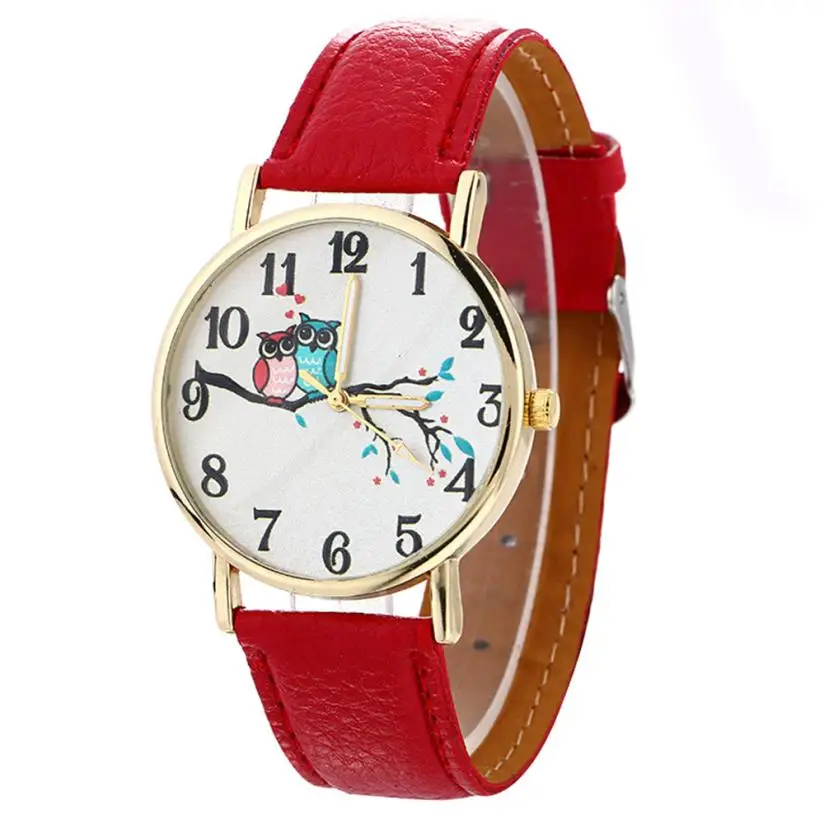 

Girl Cute Watches Student Lovely Bracelet Watches Owl Pattern Quartz Wrist Watch Casual PU Leather Band Watches Gifts Dropship