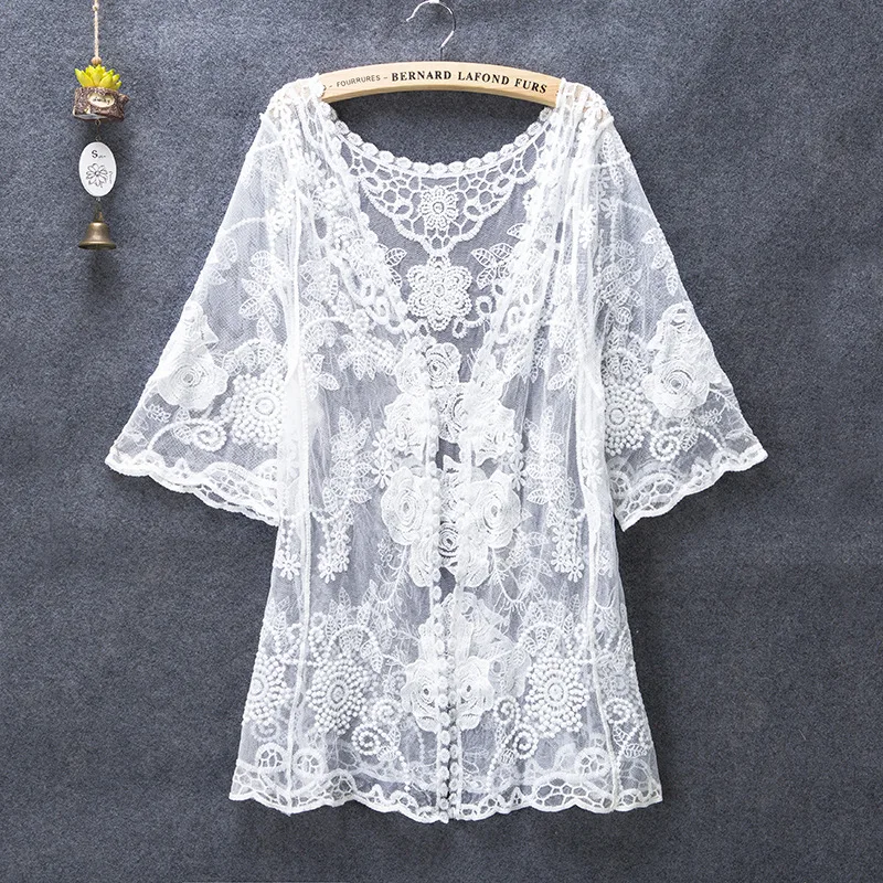 Summer Cardigan Kimono Cardigan Feminino Off Shirts Women 2019 Embroidery Blouse Transparent Hippie Boho Tops|Shirt| - AliExpress