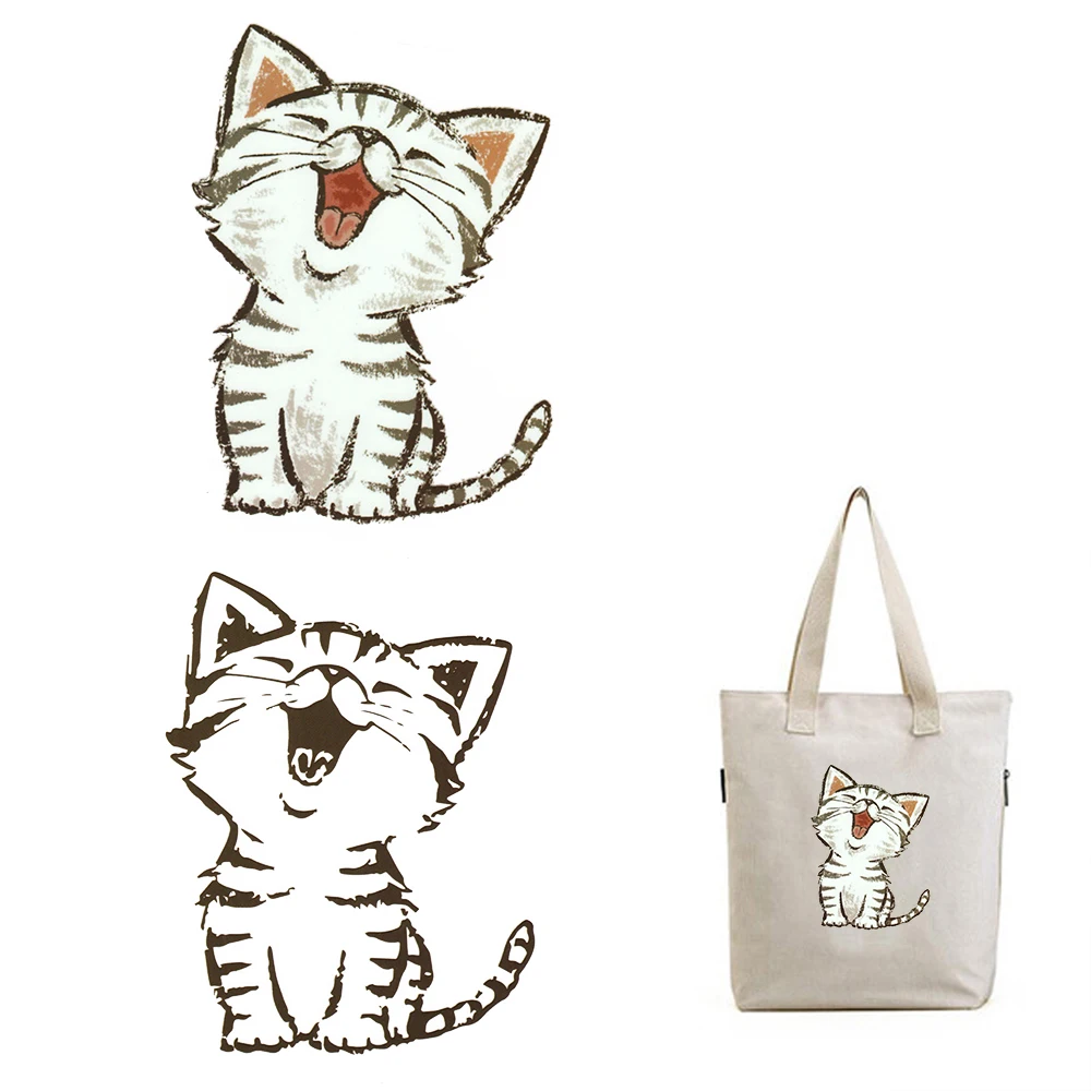 

Washable Household Iron on Patches Heat Transfer DIY Decoration Appliqued for Top Coat Clothes Funny Cat Parches Stickers
