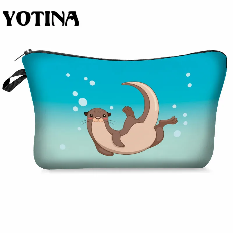 

Yotina Makeup bag Women Cosmetic Bag With Multicolor Pattern Otter 3D Printing Cosmetics Pouchs For Travel makeup organizer