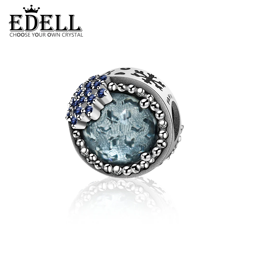 

EDELL Shiny Red Cat Eye Beads Blue Snowflake Enamel 925 Silver Pandol Pendant String Beads To Send Girlfriends Models Pendants