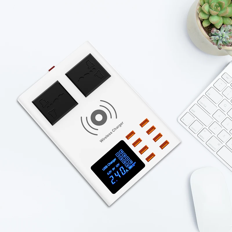 

CDA10W multi-port USB charging dock with 8 USB charging ports and two DC sockets to support fast wireless charging
