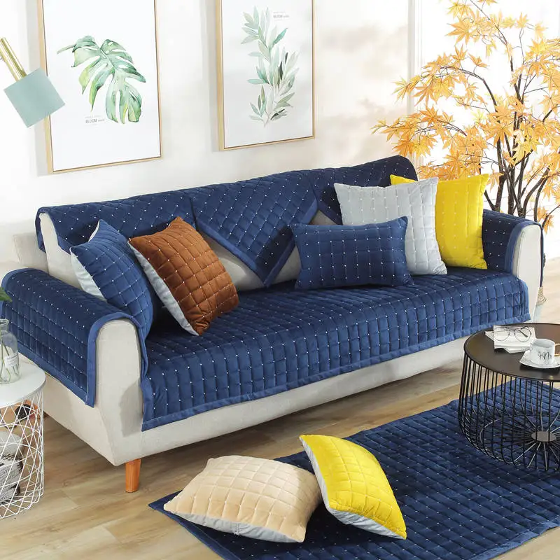 Modern plush thick corner sofa cover winter anti slip couch covers for