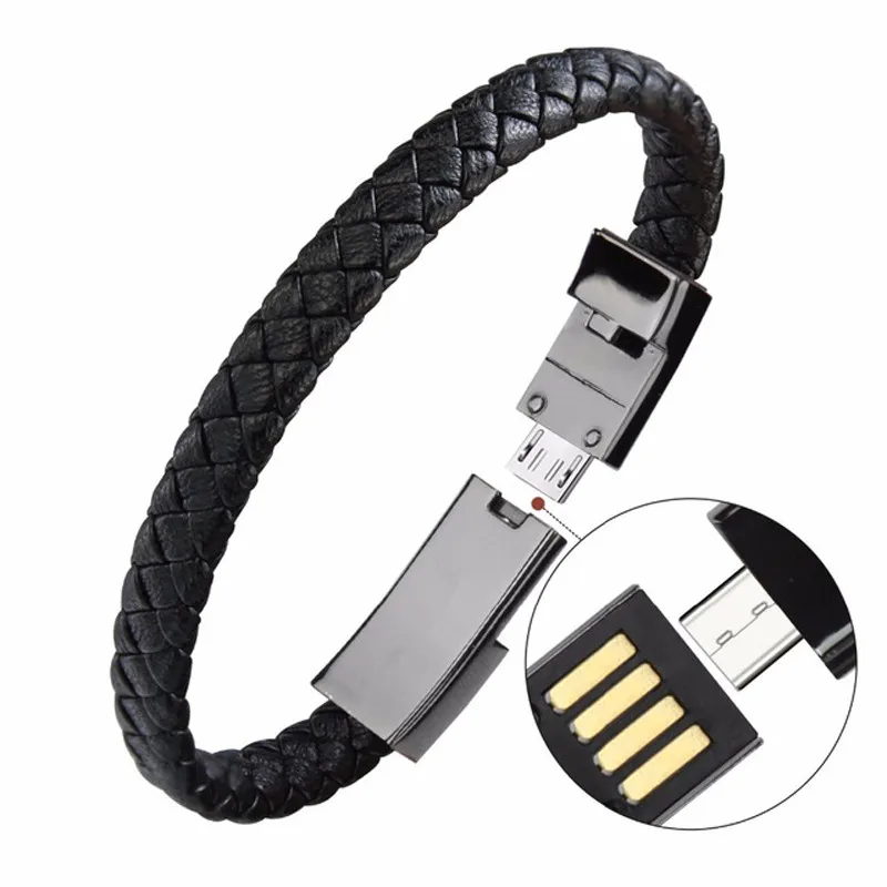 

Mini Leather Bracelet For iPhone 6s 7 8 Plus Micro USB Cable Type C Charger Cable Portable Charging Sync Data Cord USB Accessory