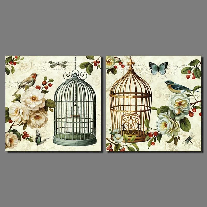 Rétro Fleurs Oiseaux Animaux Photos Cage à Oiseaux