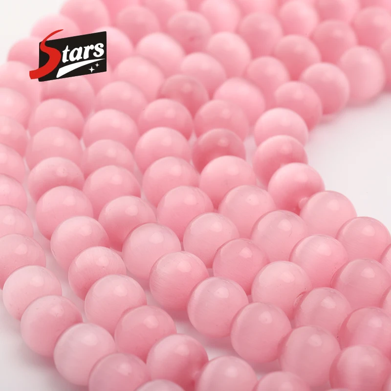 

Singreal 4/6/8/10/12MM Cat Eye Beads Pink Round Beads Loose Stone For Jewelry Making DIY Charm Bracelets Necklaces
