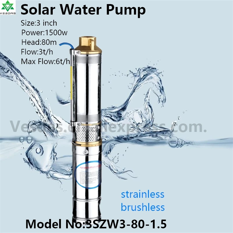 

3Inch 1500W AC220V DC300V with Permanent Magnet Synchronous Motor Flow 3 T/H Head 80M for Farm Deep Well Solar Water Pump
