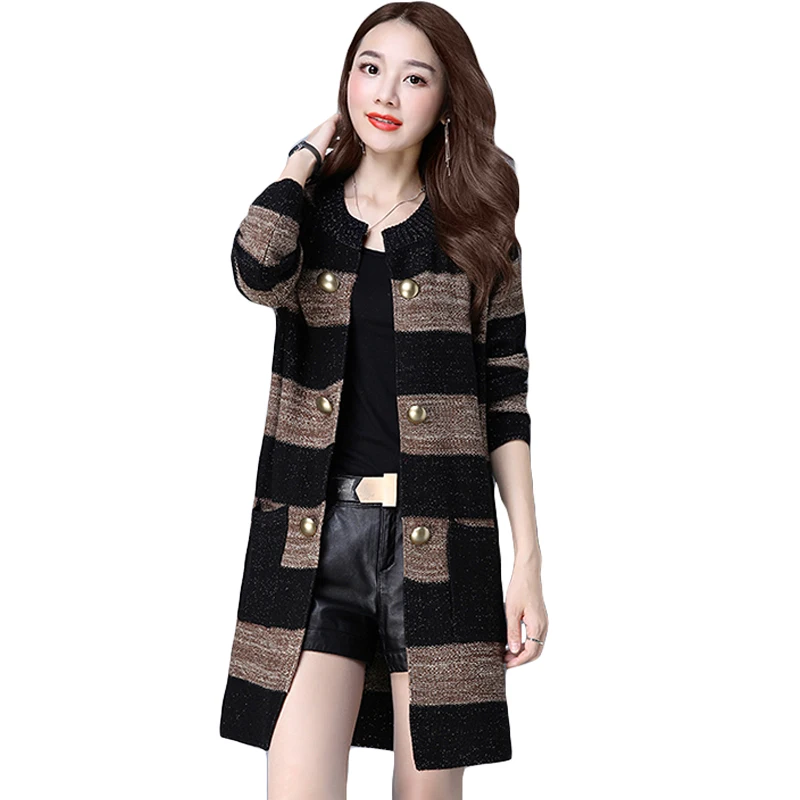 

2019 New Fashion Spring Autumn Big Size Loose Korean Version Sweater Cardigans Feminino Double Breasted Pockets Thin Coat XH070