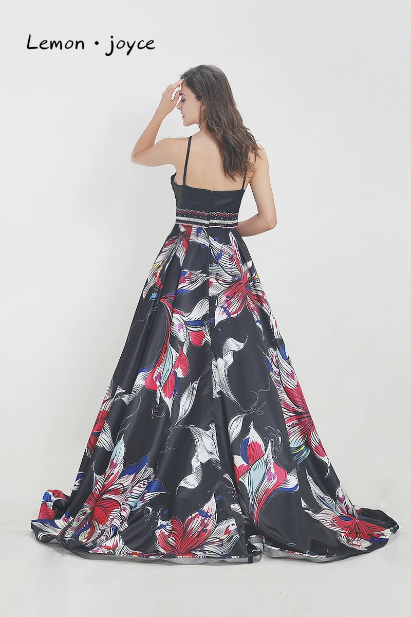 beautiful prom dresses Lemon joyce Elegant Black Prom Dresses 2020 New Style Floral Print Sexy Simple Evening Dresses Floor Length A-line Party Gowns lavender prom dresses