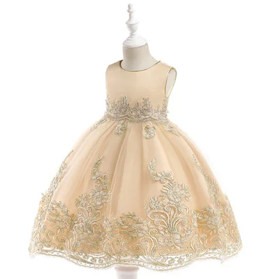 Платья с цветочным узором для девочек, с бантом, на молнии, аппликация для бального платья, платье для первого причастия для девочек на заказ - Цвет: Champagne