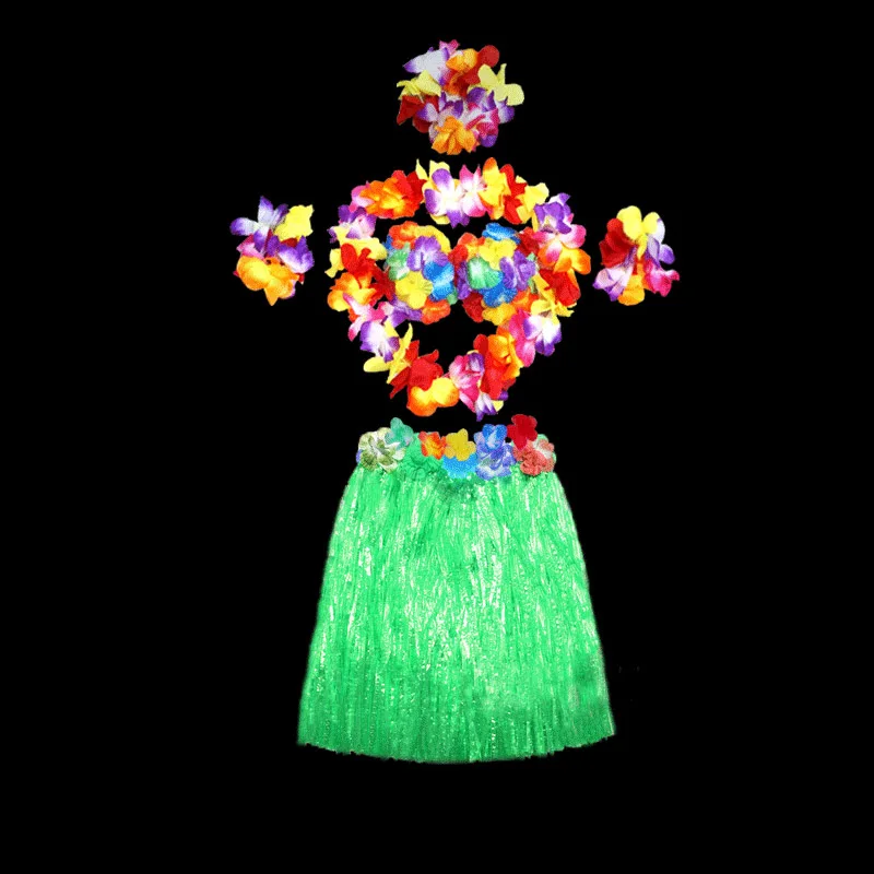 8 цветов платье для девочек 6 шт. Юбка Хула Пластиковые волокна Гавайские костюмы эластичная талия танцевальный фестиваль ребенок взрослый - Цвет: Зеленый