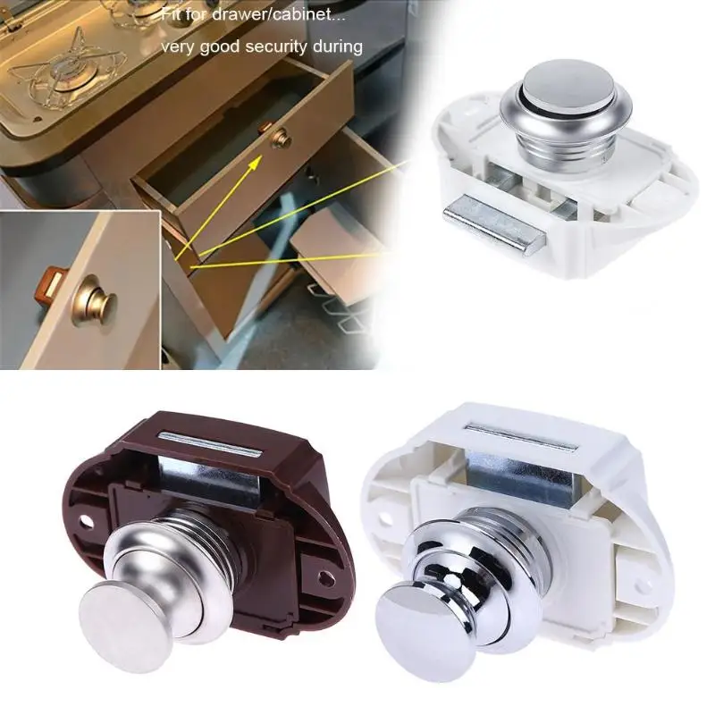 Camper Car Push Locks RV Caravan Boat Motor Latch RV Lock Keyless Large Button Big Button Lock P02W-PN pearl nickel