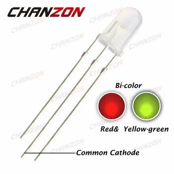 

100pcs 5mm LED Diode Red And Yellow Green Common Cathode 5 mm Diffused Bicolor Light-Emitting Diode LED Light Lamp Wide Angle