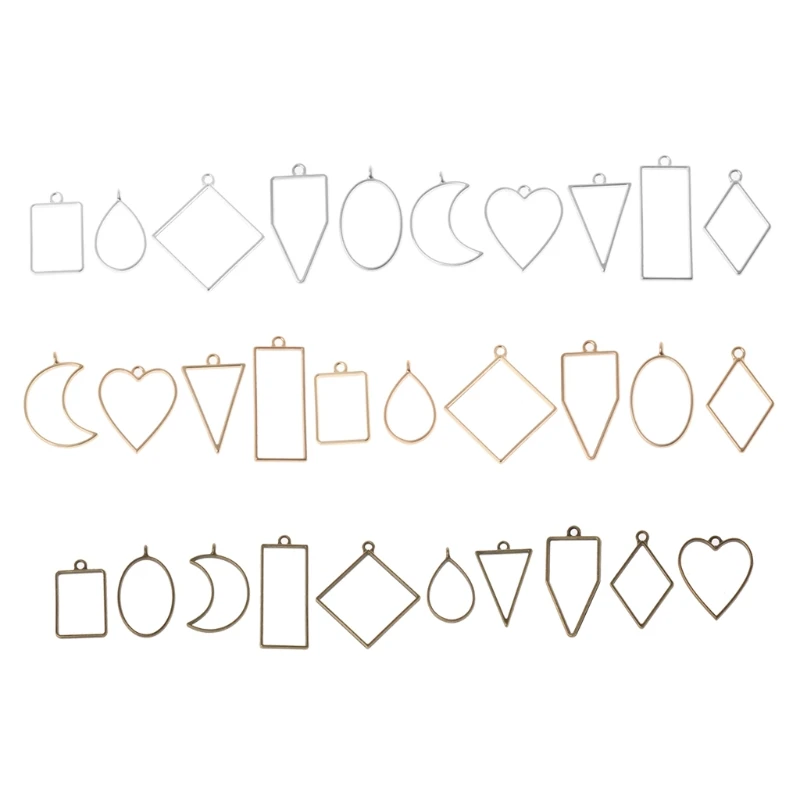 

10Pc Assorted Geometric Hollow Pressed Flower Frame Pendant Resin Jewelry Making