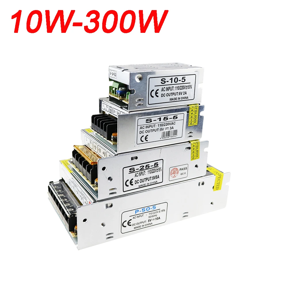 Питание трансформатор AC100-240V для DC5V 2A 10 Вт 3A 15 Вт 5A 25W 10A 50 Вт 20A 100W 30A 40A 200W 60A 300W Светодиодные ленты Мощность адаптер