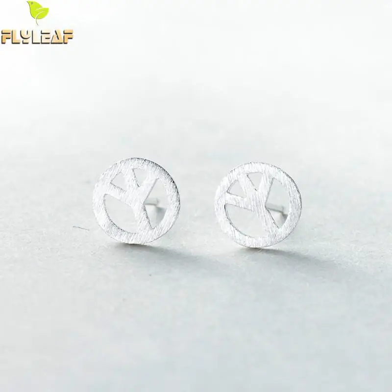 

Flyleaf Authentic 100% 925 Sterling Silver Simple Peace Plane Round Stud Earrings For Women Earings Fashion Jewelry Gift