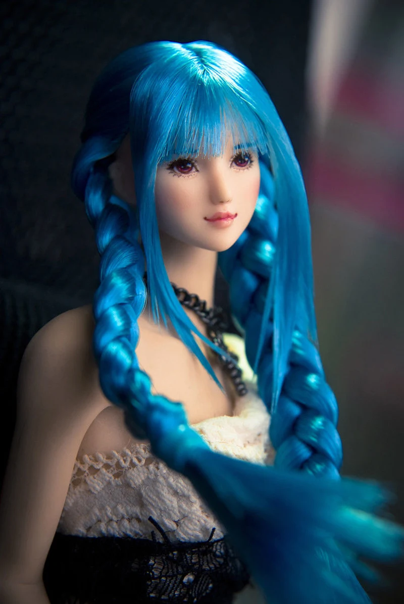 1:6 Scale Ob27 Blue Hair straight bang Head Model For 12/" Female Figure Body
