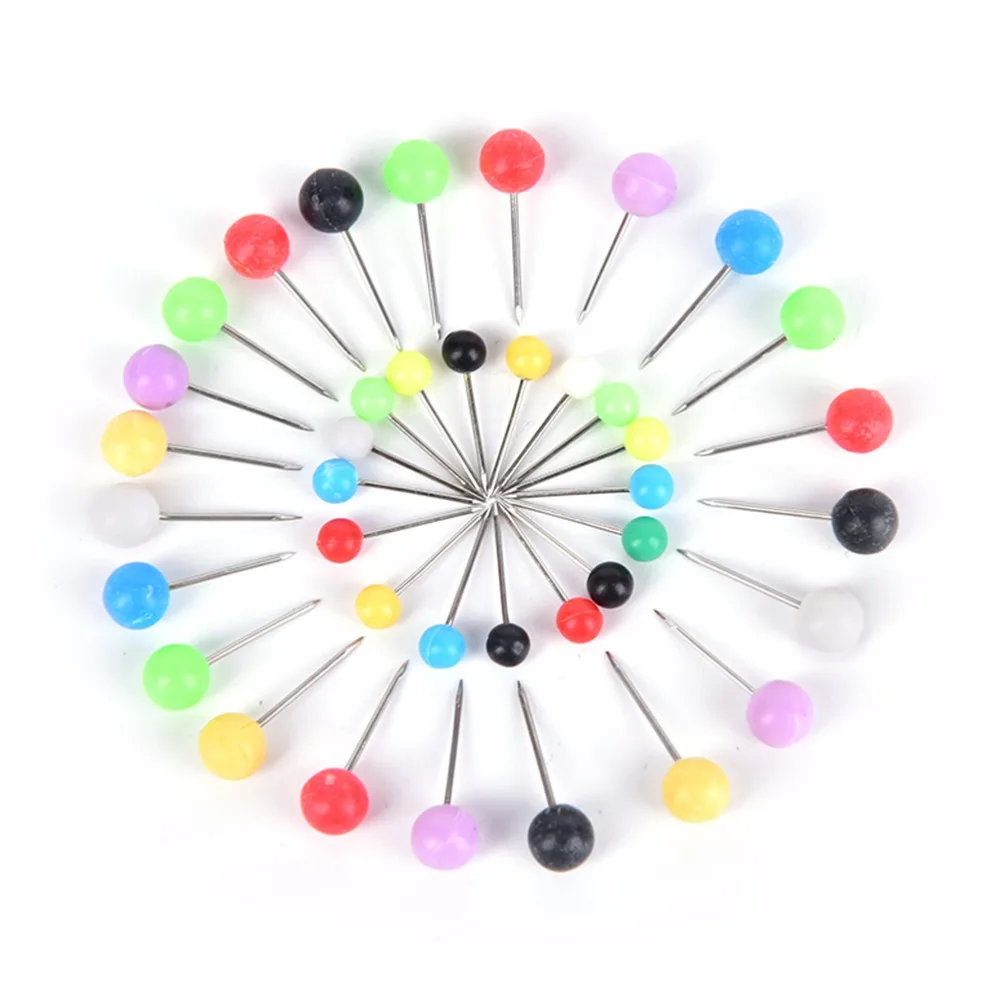 

200Pcs Multicolor Round Pearl Head Pins Fishing Line Brooches Fishing Tackle Position Mark Bead Needle Pin
