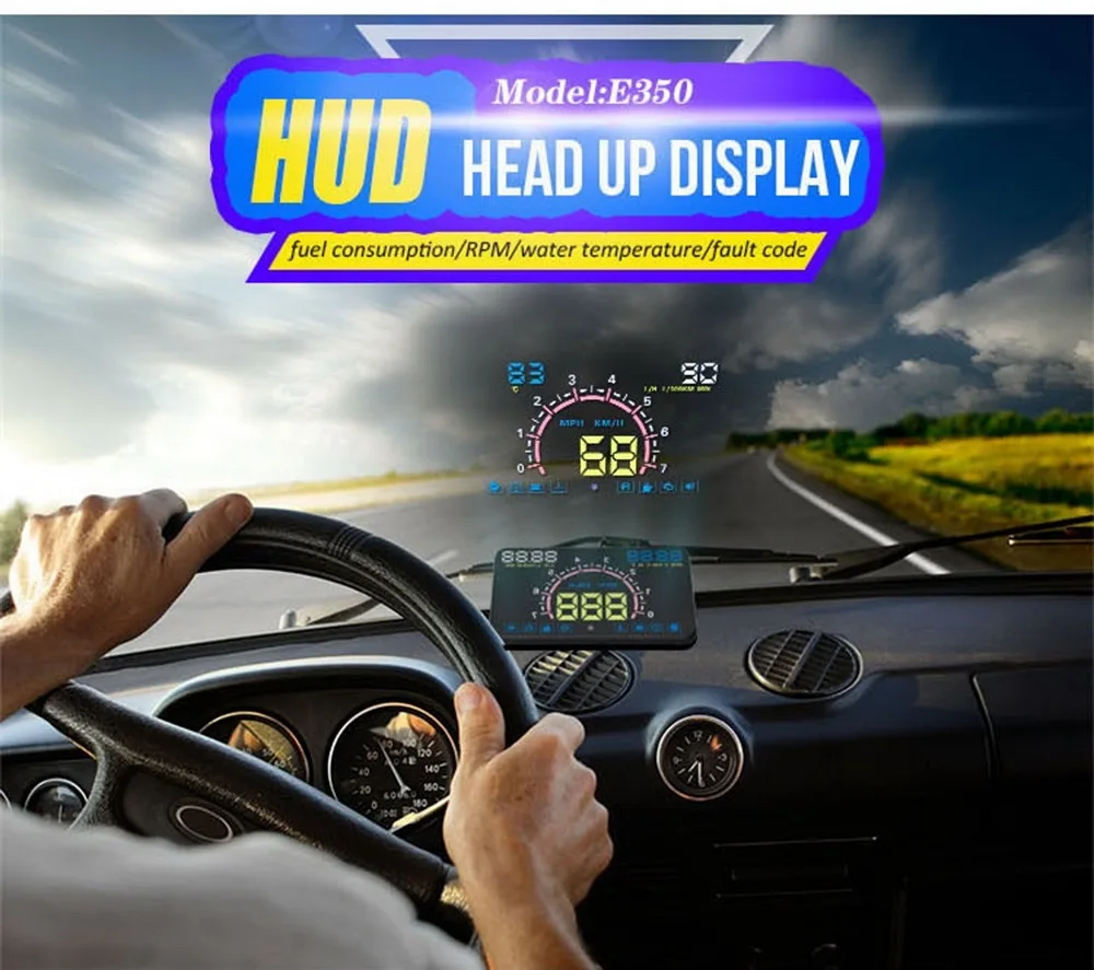 5," Экран E350 HUD Дисплей автомобиль ускорения Предупреждение лобовое стекло проектор Системы для автомобилей с OBDII и ЕС OBD Порты и разъёмы