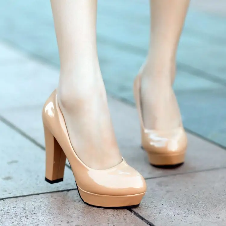 Размер 34–42 10 9 женские туфли-лодочки обувь на высоком каблуке круглый носок повседневные туфли водонепроницаемые мокасины женская свадебная обувь весна осень черный и белый - Цвет: Розовый
