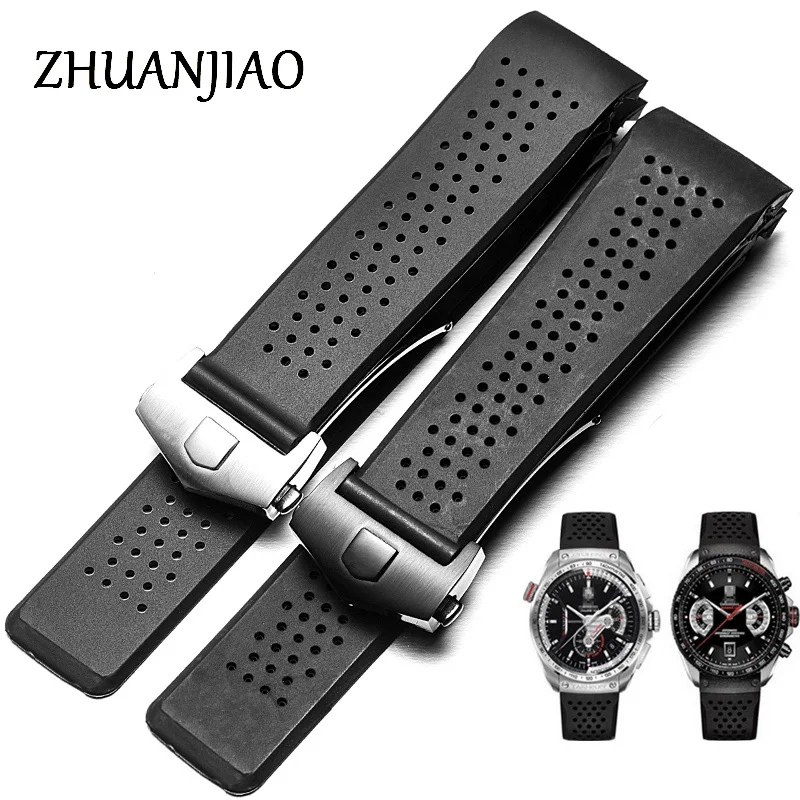 

Silicone rubber watch band 22 24mm for submerged Fashion watch perforated strap Replacement Sports Waterproof wristband