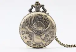 Анимация Лило и Стич цепочки для карманных часов Винтаж кварцевые карманные часы в стиле «стимпанк» кулон дети подарки Reloj De наручные часы